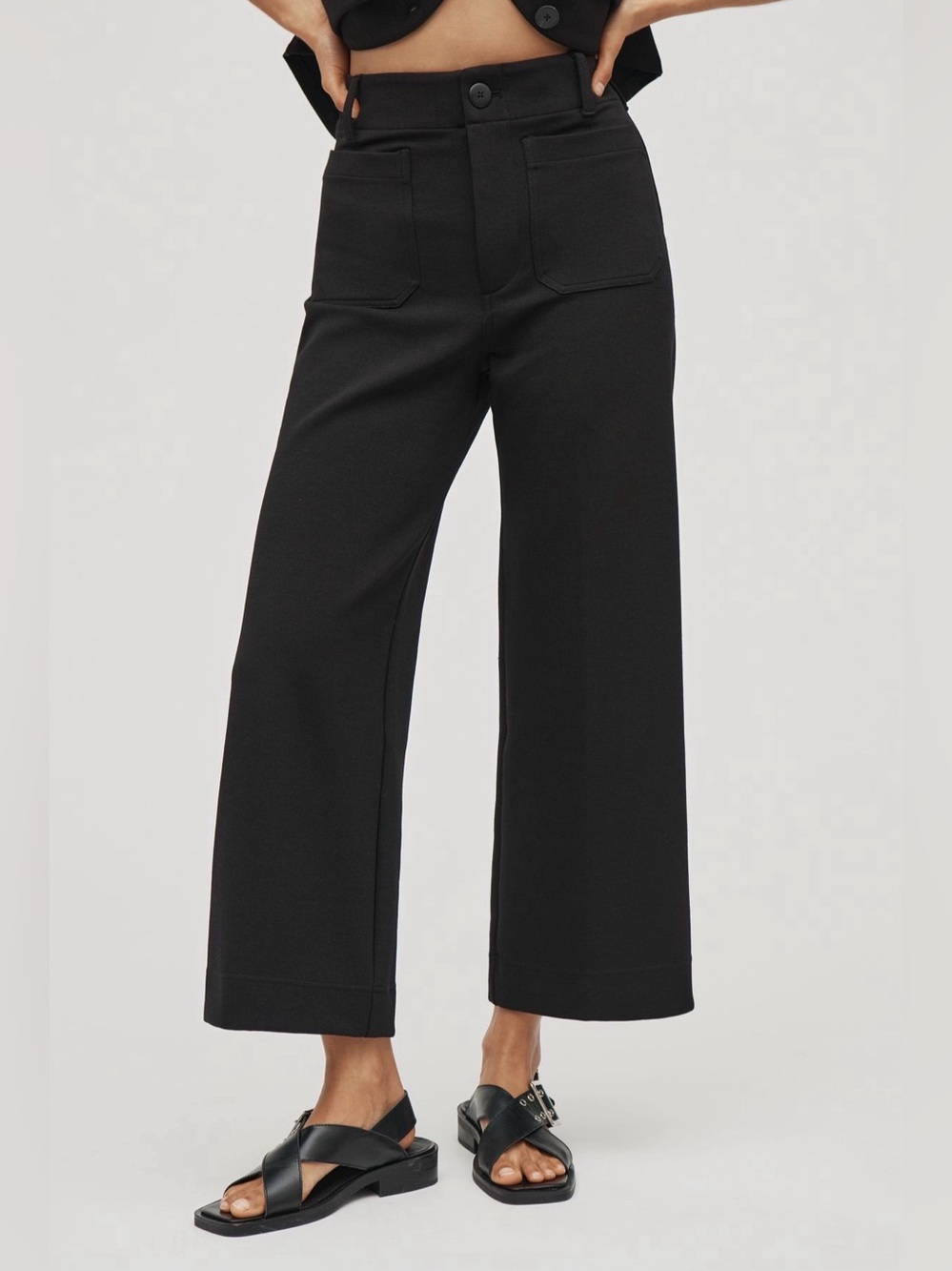 Maeve Collette black knit high-rise wide-legged cropped pants /30/ Anthropologie